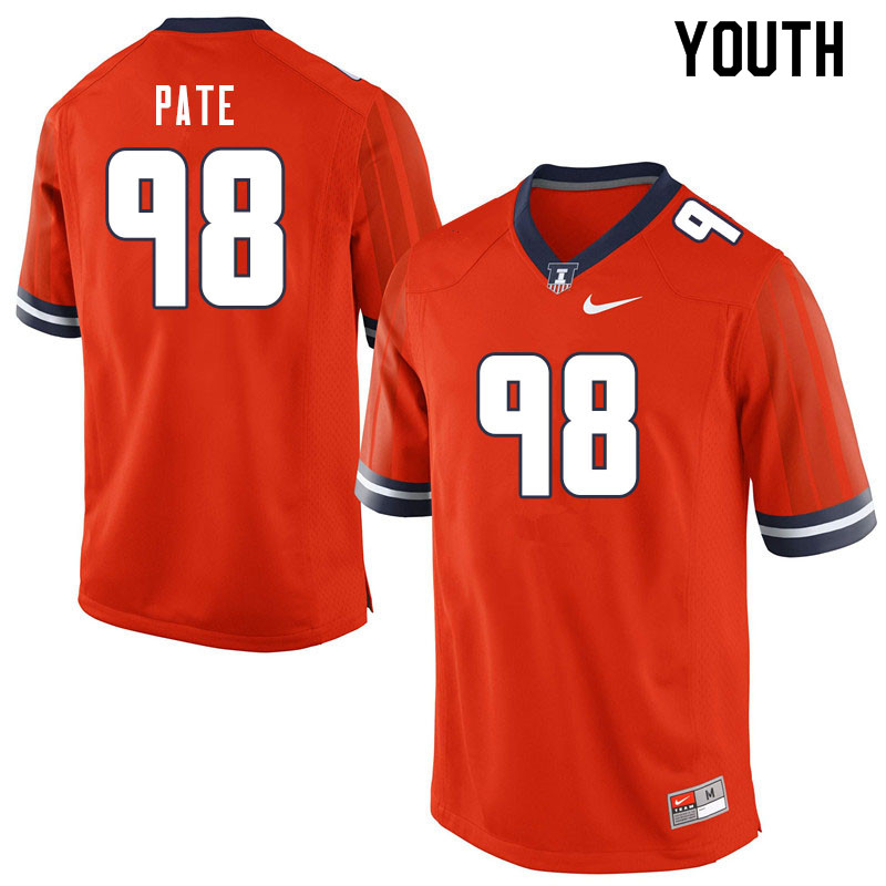 Youth #98 Deon Pate Illinois Fighting Illini College Football Jerseys Sale-Orange